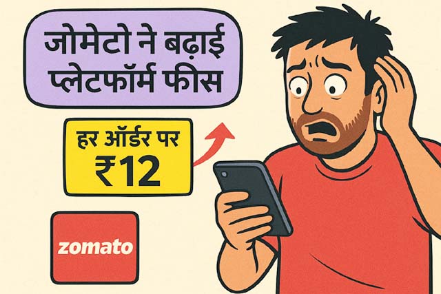 जोमैटो ने बढ़ाई प्लेटफॉर्म फीस, अब हर ऑर्डर पर 12 रुपए देने होंगे