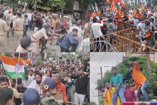रांची में भाजपा कार्यालय के बहार बवाल, टमाटर-अंडे के साथ की पत्थरबाजी