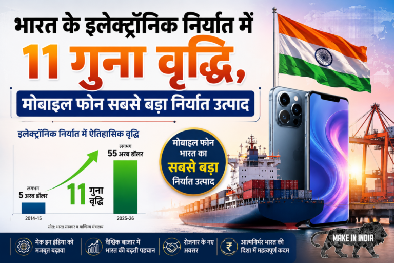 भारत के इलेक्ट्रॉनिक निर्यात में 11 गुना वृद्धि, मोबाइल फोन सबसे बड़ा निर्यात उत्पाद