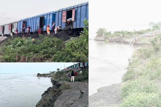 साहिबगंज- महाराजपुर के समीप गंगा कटाव से रेलवे ट्रैक को खतरा, कई ट्रेन डायवर्ट व रद्द